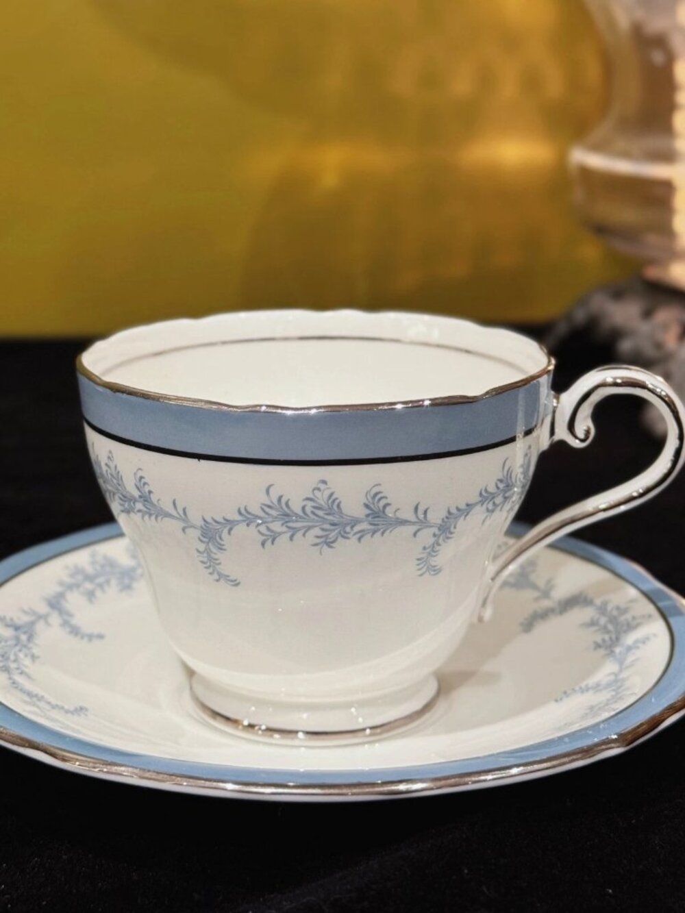Vintage Aynsley Kenmore 8269 Blue Scroll Teacup Saucer